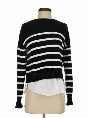 EVEREVE Striped Crewneck Sweater in Black & White Size Smalll